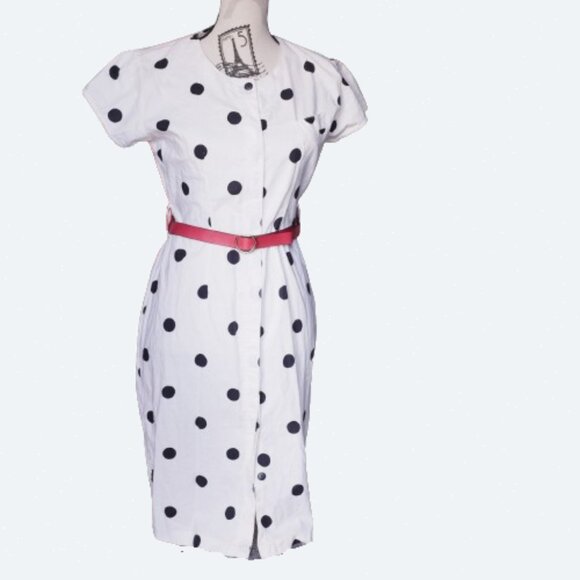 COPY - Retro ivory black polka dot buttoned dress size L - Picture 1 of 10